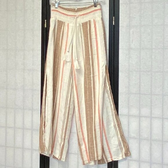 Vanilla Star Linen Gauze Flyaway Palazzo Pants M Wide Waist Split Sides Striped - Picture 4 of 13